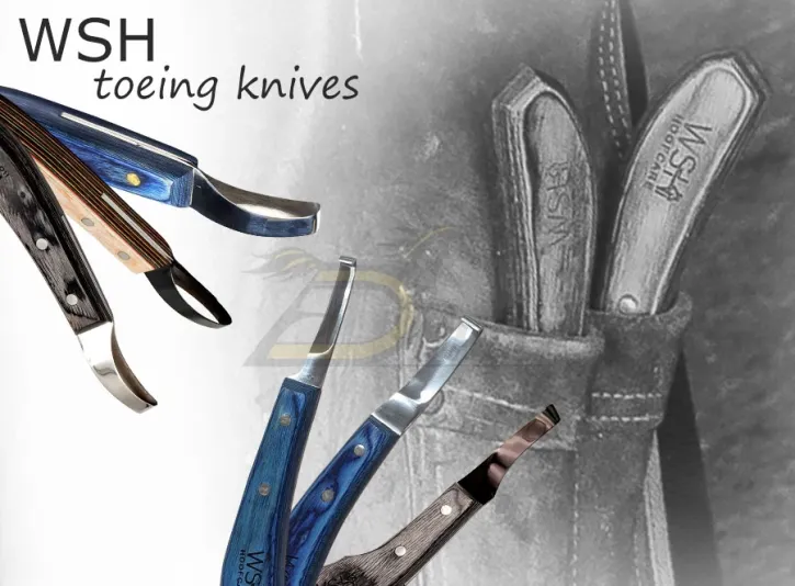 Hufmesser mit blauem Holzgriff von WSH-Hoofcare für die Barhufbearbeitung