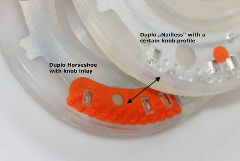 Différence entre un fer Standard régulaire avec insert de nodules et un fer Nailless avec un certain profil de nodules