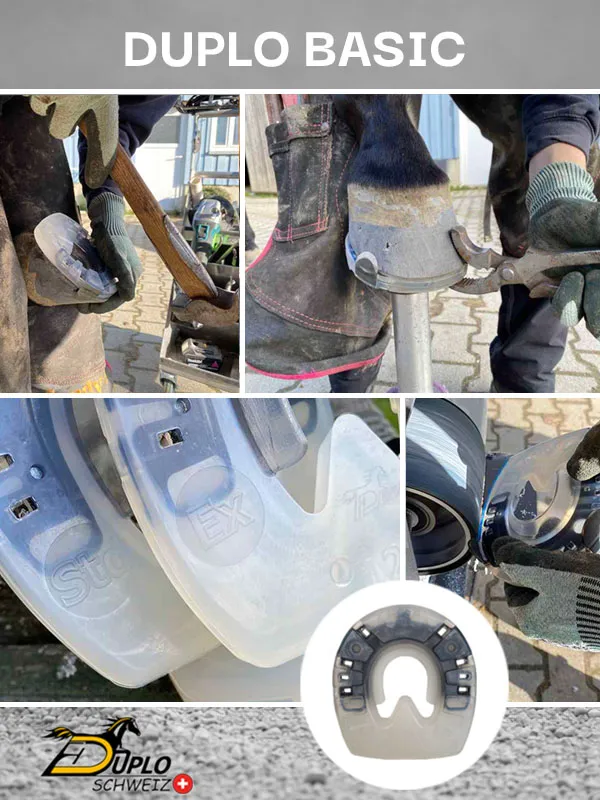Collage für den Duplo Basic mit Seitenkappen und Profil - ein stoßdämpfender Hufschutz mit Kunststoffmantel und stabilem Metallkern zu einem attraktiven Preis..