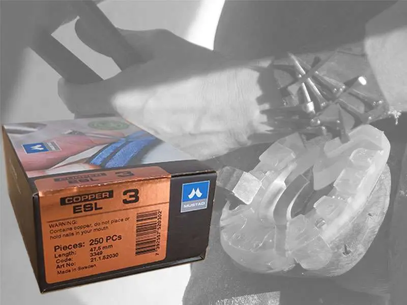 Mustad Kupfernägel Packung Sicherheitshinweis