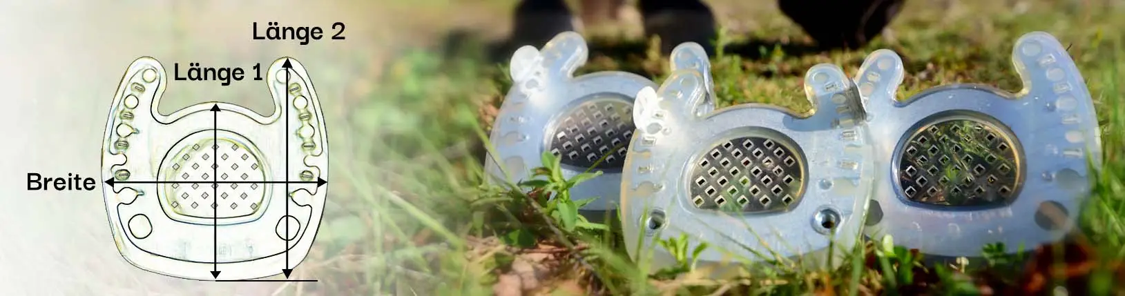 Imagebild für verschiedene Größen und Modelle der zehenoffenen Verbundbeschläge die gerne auch Rehebeschlag genannt werden